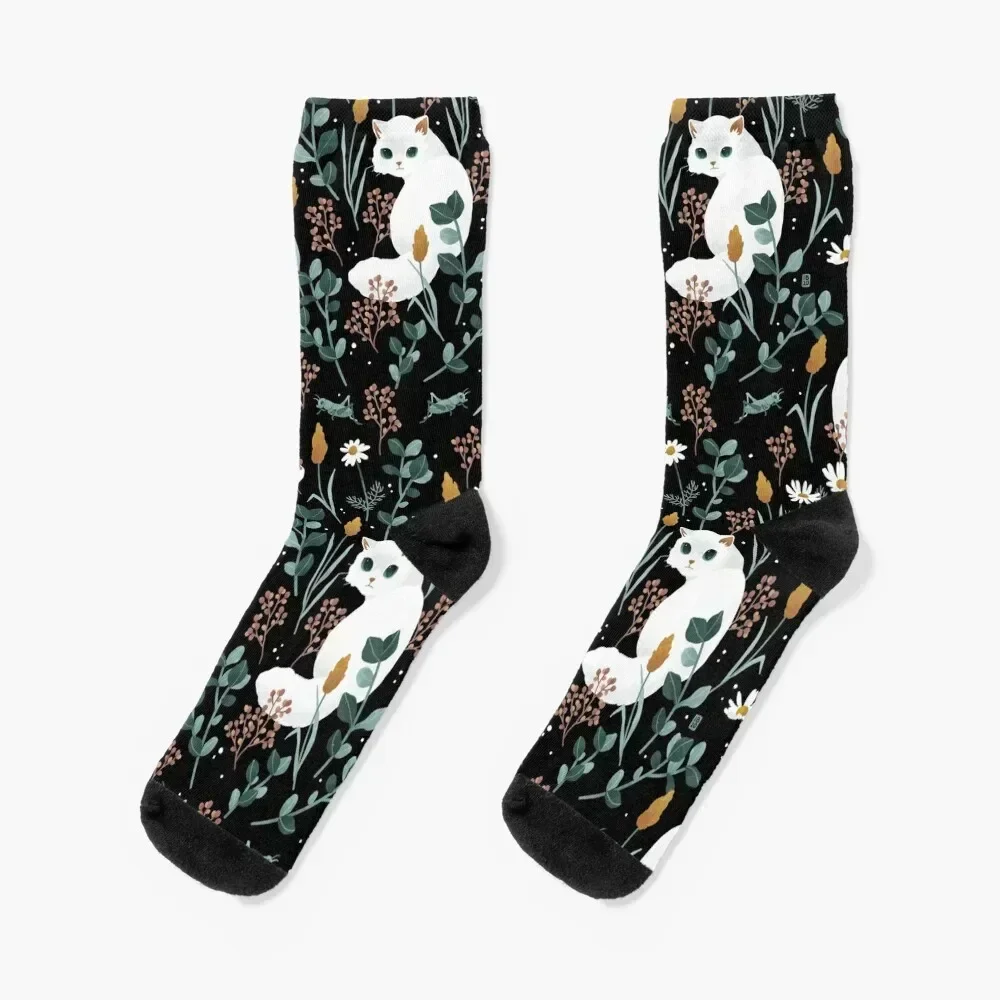 Cat in the meadow pattern 2 Socks with print hiphop Girl'S Socks Men's