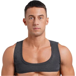 Mens Sexy Muscles Showing Off Crop Top Low Scoop Neck Sleeveless Solid Color Tank Top Vest for Bodybuilding Disco Nightclub