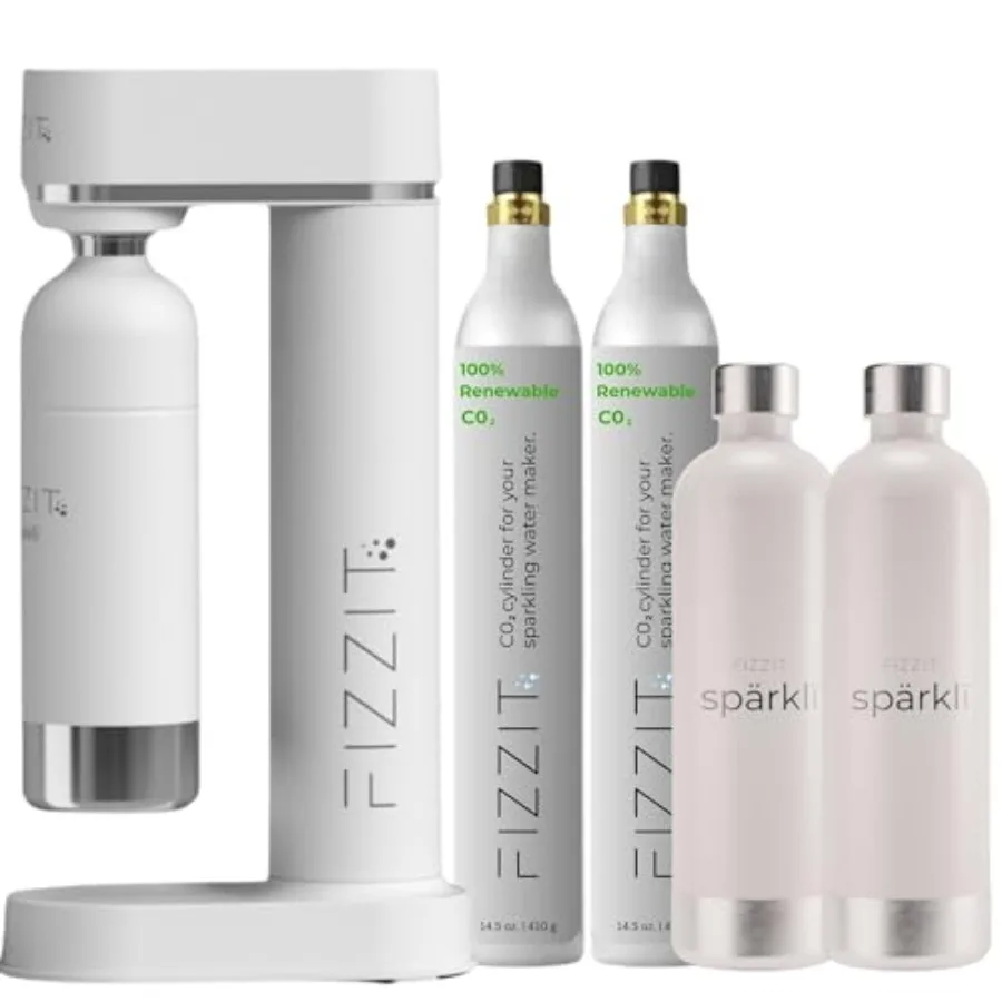 

Белая газированная вода из нержавеющей стали с 2 баллонами CO2 и 2 многоразовыми бутылками для домашнего использования Легкая карбонация для