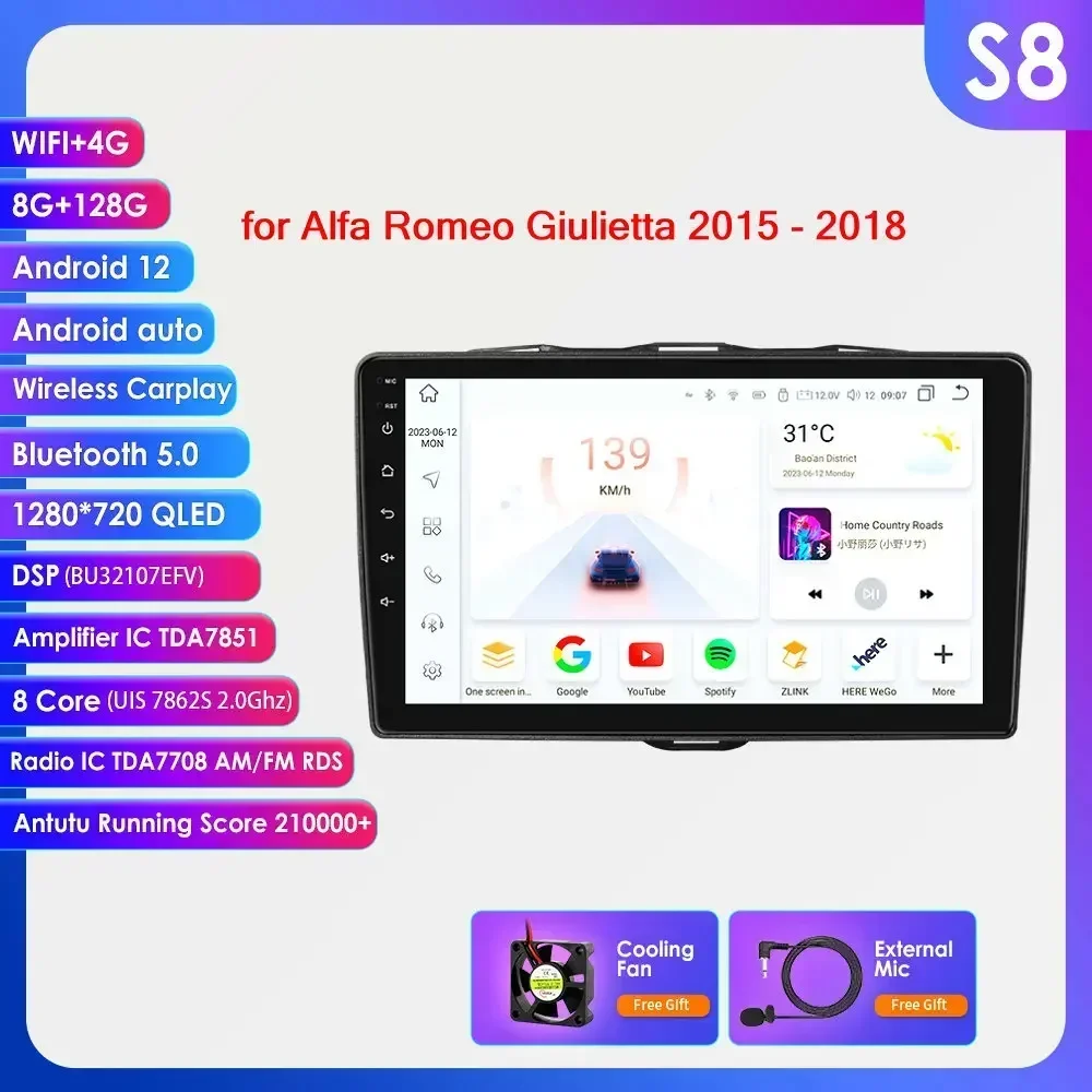 Hizpo 7862 9'' 2Din Carplay Android autoradio voor Alfa Romeo Giulietta 2014 - 2018 multimediaspeler navigatie GPS 2din autoradio