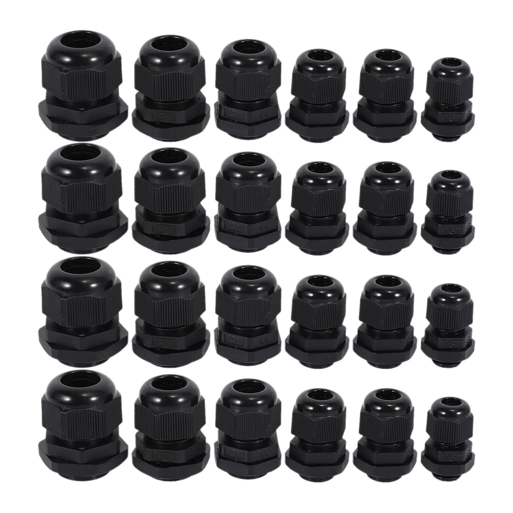 

A98U 24 Pcs Plastic Waterproof Adjustable 3.5 - 13mm Cable Gland Joints, PG7, PG9, PG11, PG13.5, PG16, Pack of 24