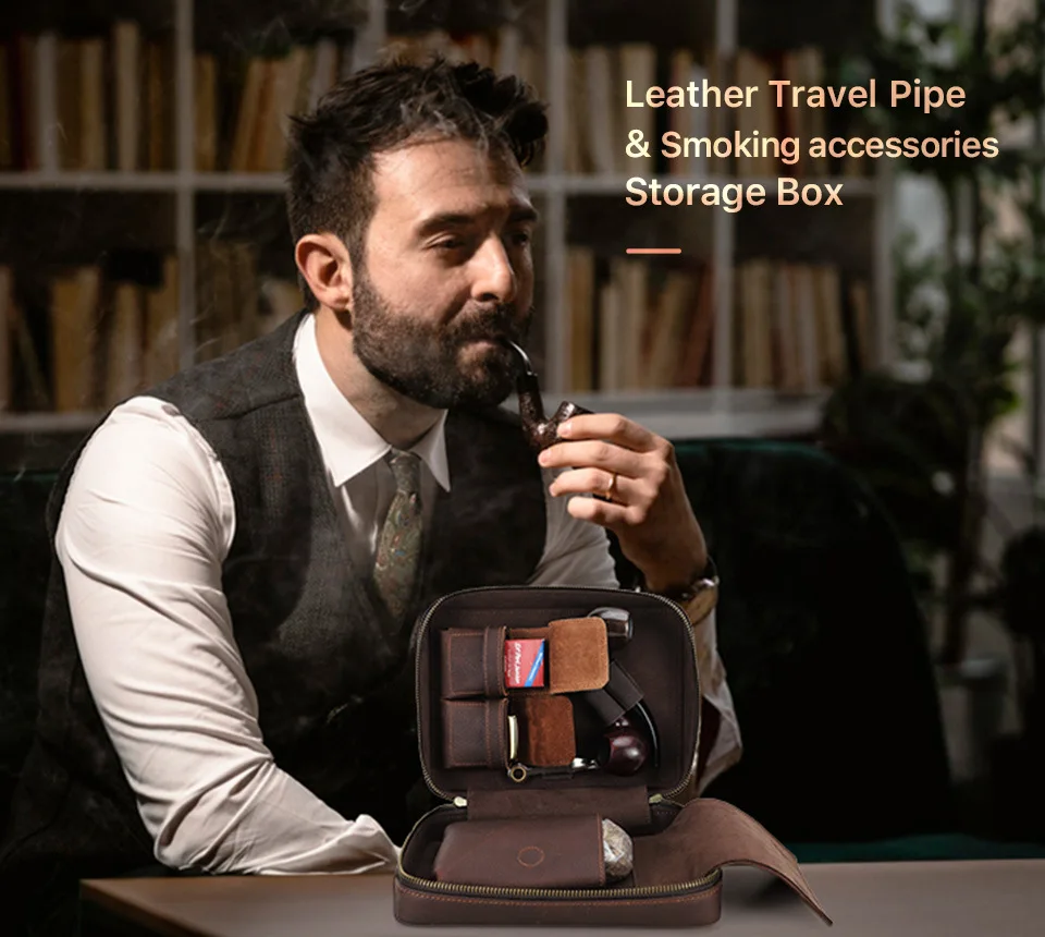 Whole Grain Grain Patterned Leather Cigar Case Portable Handheld with Shock Absorption Outdoor Travel Convenience