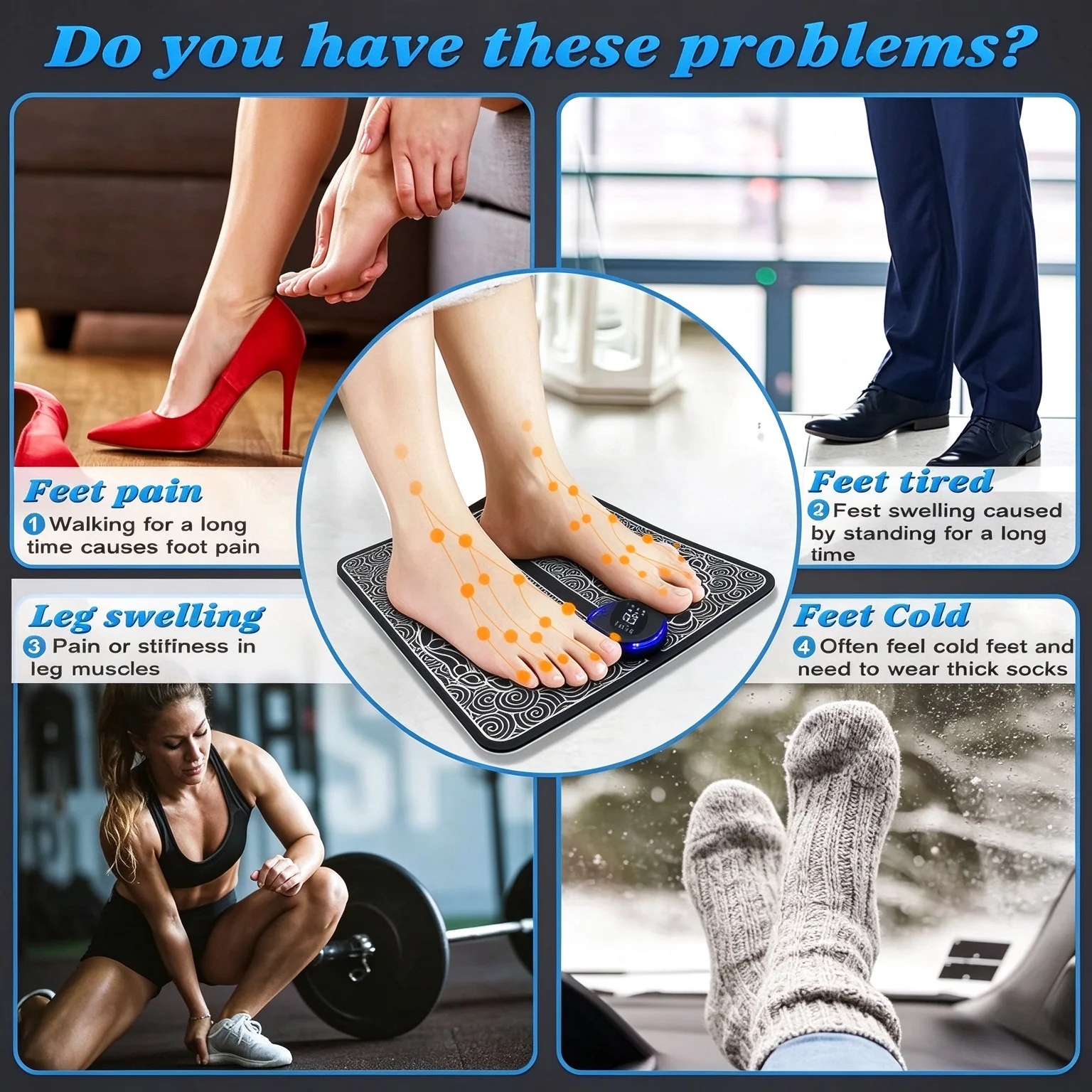 EMS Foot Massager Pad Relief Pain Relax Feet Acupoints Massage Electric Muscle Stimulation Improve Blood Circulation Relax Feet