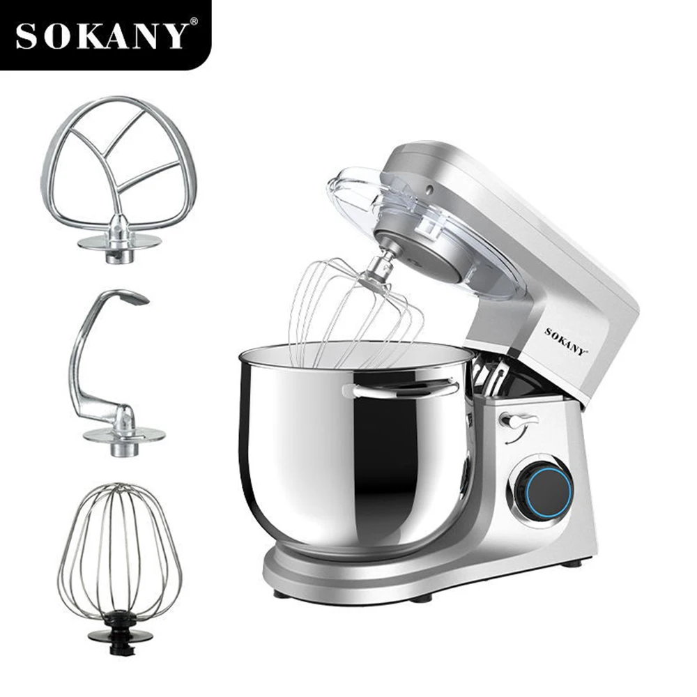 Dough Kneader Multifunctional Mixing Chef Machine Home Stainless Steel Mixer Splash Guard 6 Speeds with Whisk