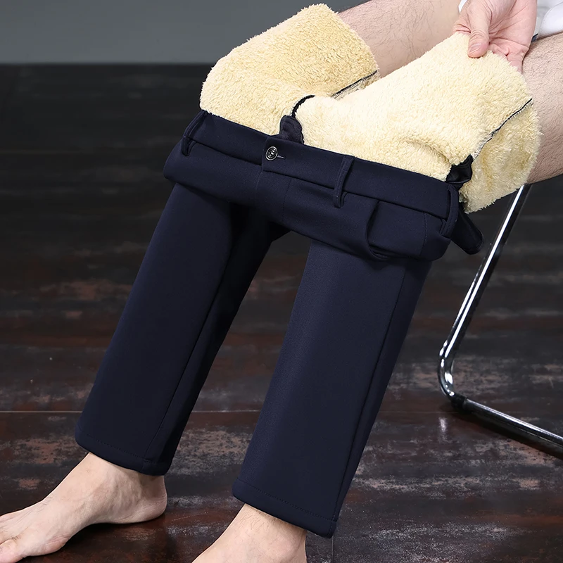 Vielseitige, kältebeständige Herrenhose mit dickem Plüschfutter, Stretch-Gürtelkompatibilität, für verschiedene Anlässe geeignet, lange Hose. – Detail 25