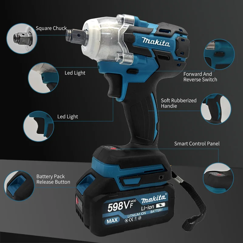 ماكيتا DTW600 مفتاح ربط لاسلكي عزم دوران عالي مفتاح كهربائي بدون فرش قابل لإعادة الشحن 18 فولت أدوات كهربائية لإصلاح السيارات