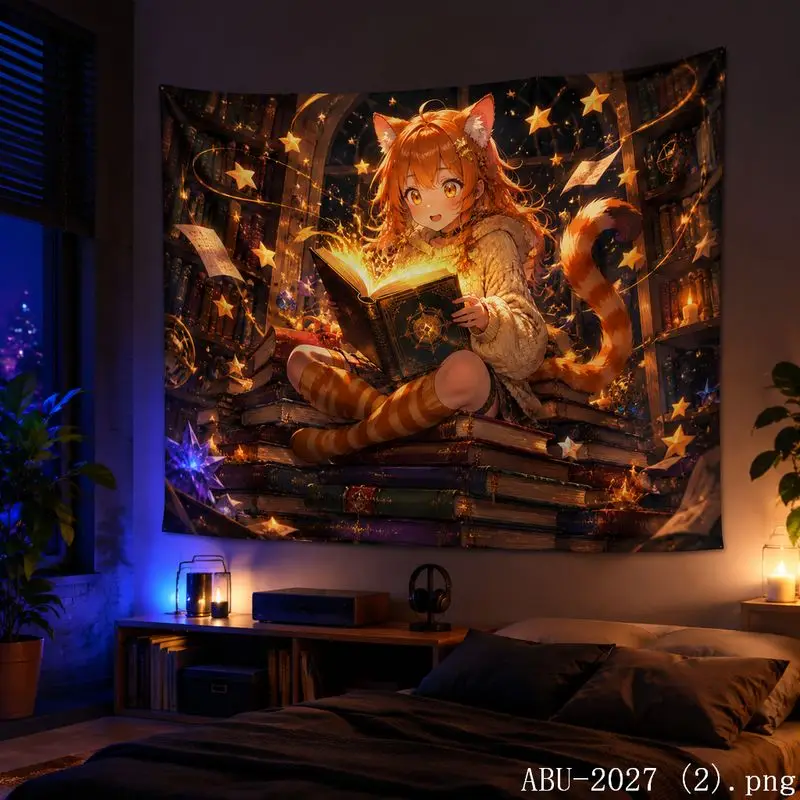 VIKAMA Forest Aurora Anime Fantasy Tapestry Colorful Starry Scenery Aesthetic Wall Hanging Teen Dorm Bedroom Otaku Room Decor