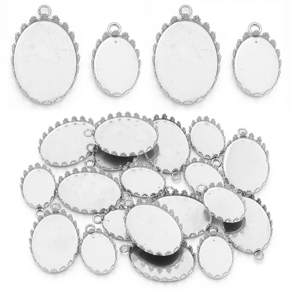 10 szt. 13x18/18x25mm Wewnętrzny Rozmiar Stal Nierdzewna Owalna Baza Kaboszonowa Oprawa Kamei Wkładka do Zawieszki Tworzenie Biżuterii