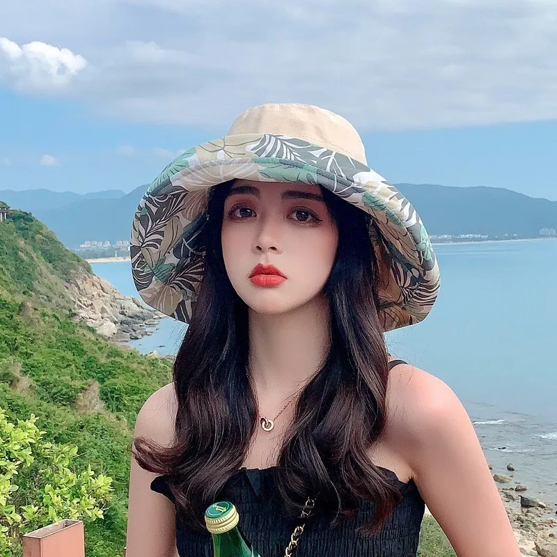 

Double-sided fisherman's hat women's face cover large brim UV