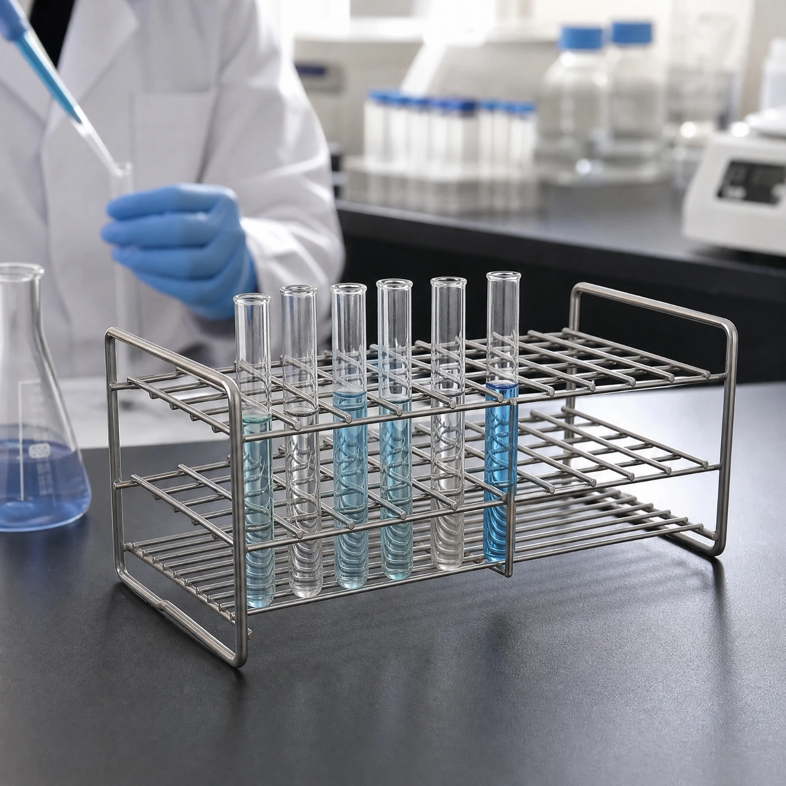 Lab Equipment - Paslanmaz Çelik Tel Test Tüpü Standı,