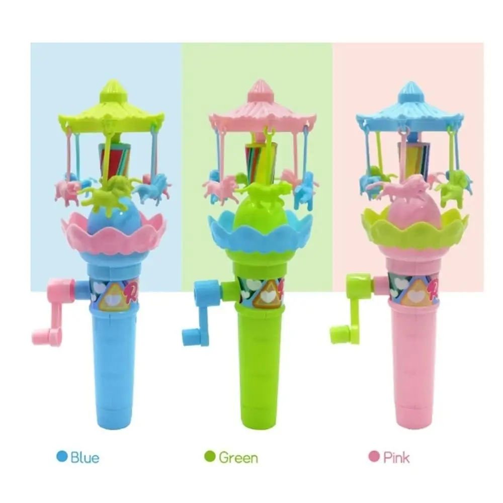 สนุกไฟ LED Hand Cranked หมุนของเล่นเรืองแสงกลไกเกียร์ Merry-Go-Round ของเล่น Interactive พลาสติก Carousel ของเล่นเด็ก