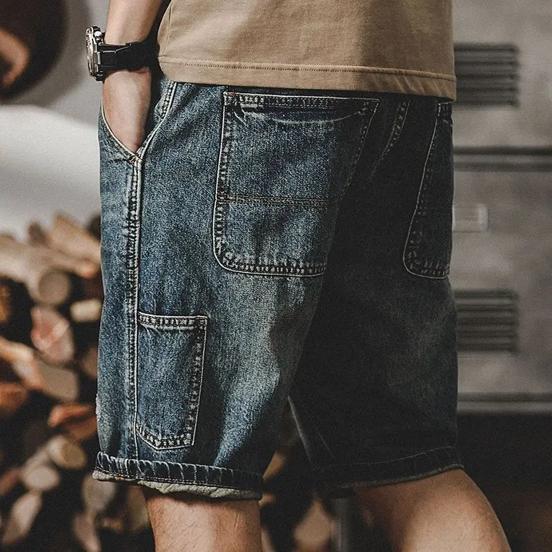 

American Retro Heavy Tooling Jeans Shorts Men's Bermudas Summer Loose Straight 2025 New Denim Five-point Short Jeans Man