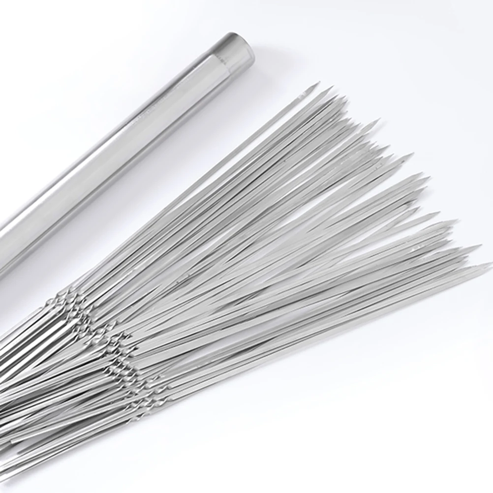 

2Pcs Stainless Steel BBQ Sticks Bucket Grill Skewer Holder Container Nonstick Metal Fork Storage For Camping Kitchen