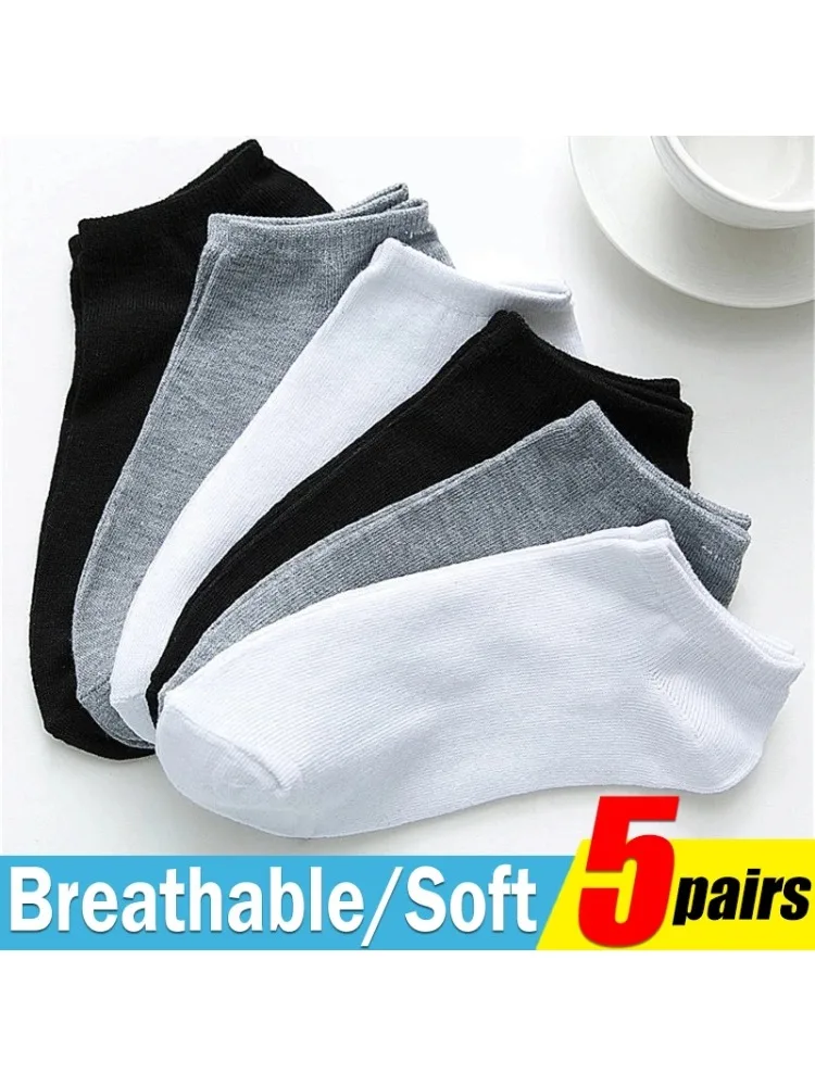 5 paires de chaussettes respirantes pour hommes, courtes chevilles élastiques, maille de couleur unie, coton de haute qualité, chaussettes de bateau décontractées pour affaires