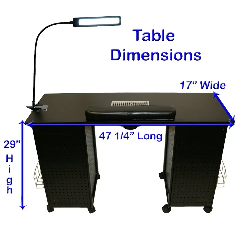 Black Steel Vented Double Storage Manicure Nail Table Desk Salon Spa Equipment FREE: LED Lamp