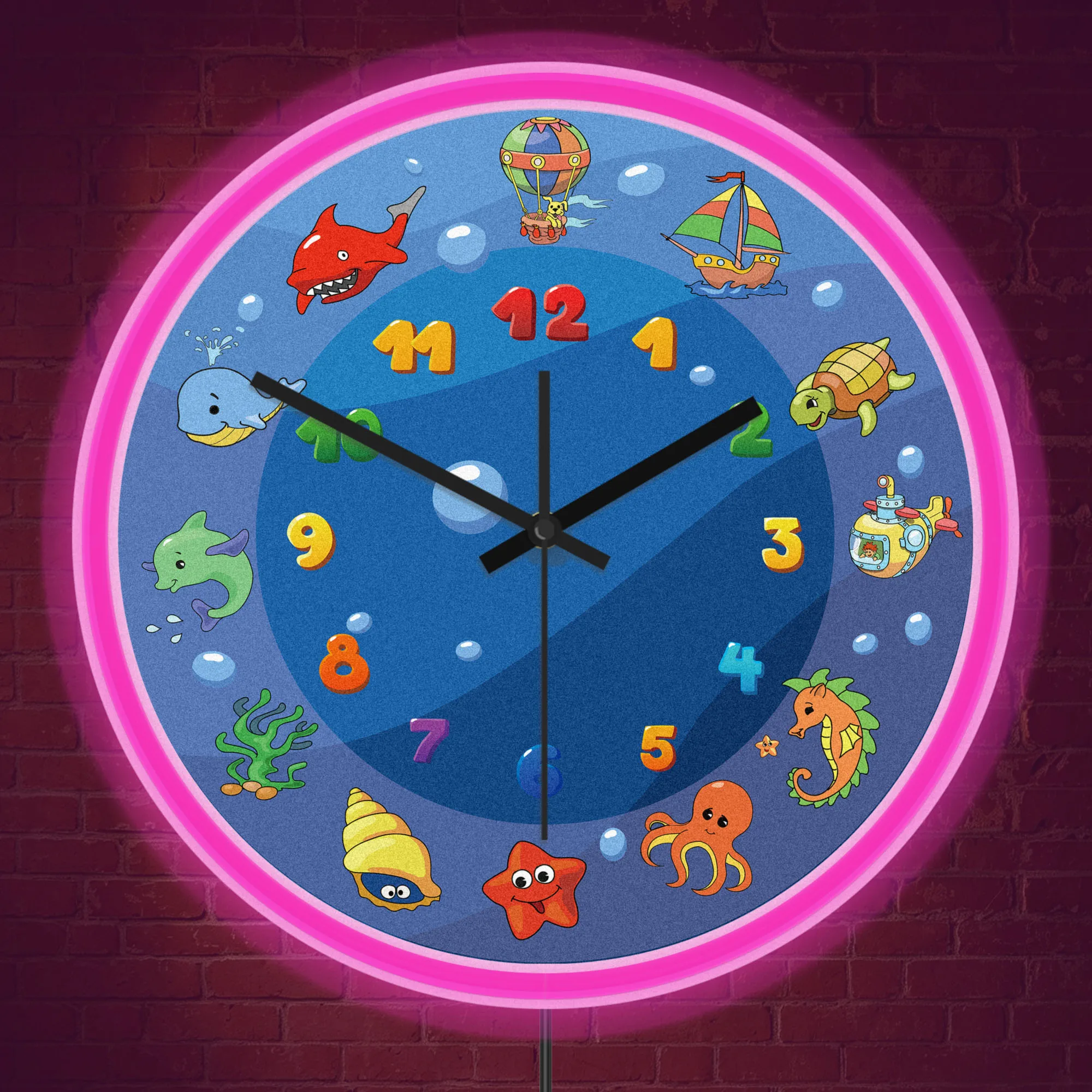 Underwater Sea Creatures Neon Wall Clock USB Powered LED Night Lighti Wall Clock Aquarium Luminous Display Sign Glow in the Dark