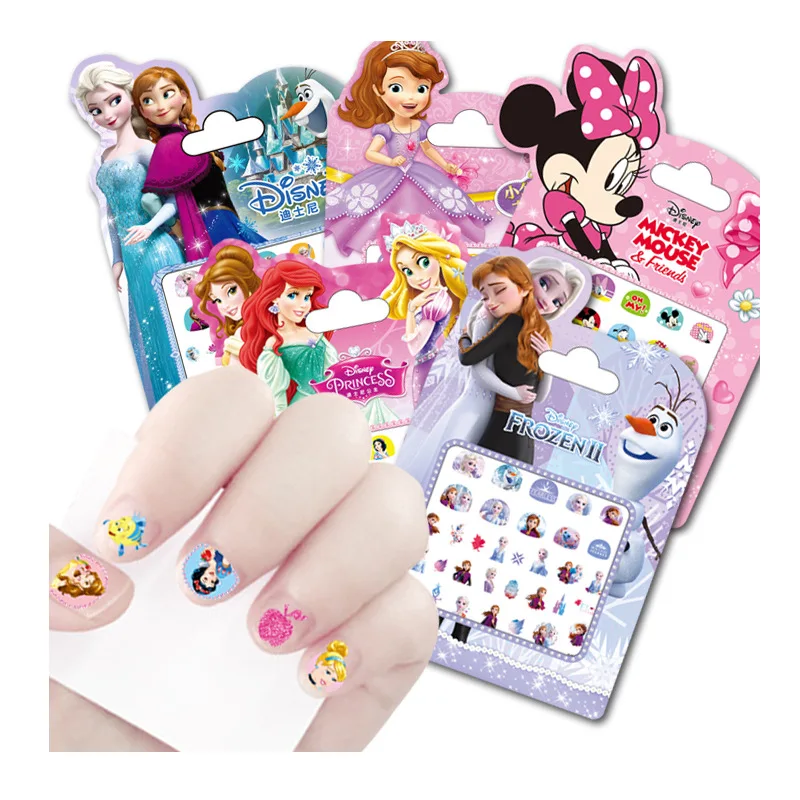 3D Laser Disney Frozen Anime Figure Princess Nail Sticker Girls Makeup Toy Mermaid Mickey Mouse for Kids Gift