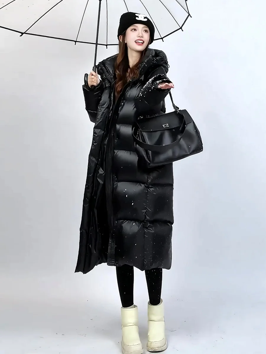 Abrigo Largo de Invierno para Mujer, Estilo Jaet, Color Blanco, con Plumón, Resistente al Frío Extremo, para Viajar al Trabajo, con Gorro