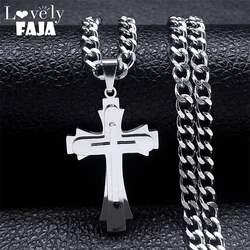 Hip Hop Multilayer Fashion Personality Cross Necklace for Men Stainless Steel Crucifix Christian Pendant Male Necklaces Jewelry
