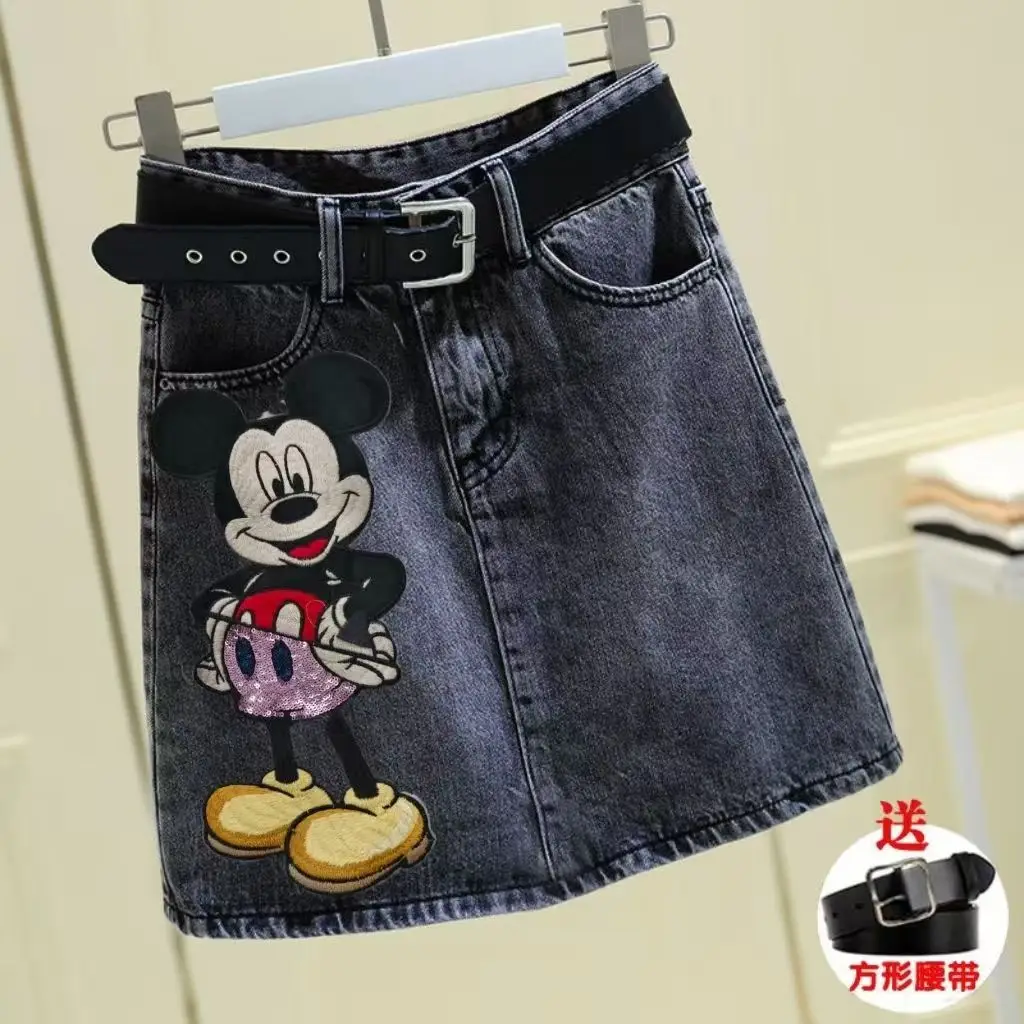 

Disney 2025 Embroidered Mickey Denim Skirt - High-Waist Slimming Short Skirt for Petite Figures