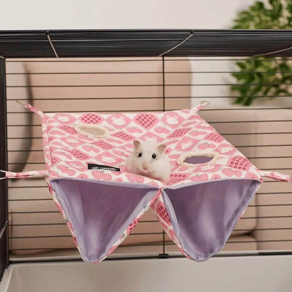 الكرتون نمط معلقة النمس أرجوحة مقاوم للماء تنفس الهامستر عش متعدد الجوانب افتتاح طبقة مزدوجة أرجوحة لقفص الحيوانات الأليفة #4