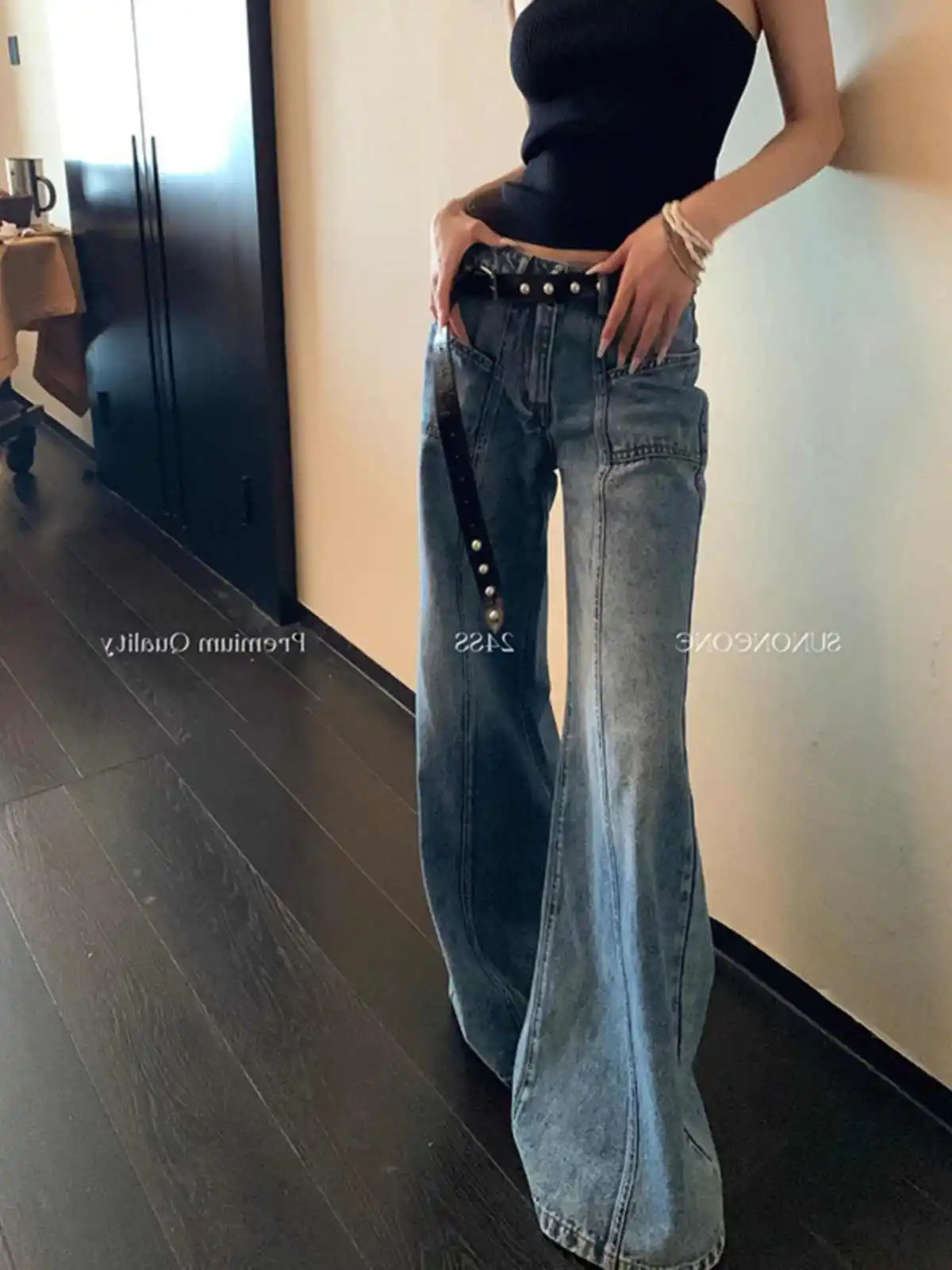 

Women Blue Baggy Cargo Jeans Harajuku Y2k 90s Aesthetic Low Waist Denim Trouser 2000s Oversize Jean Pants Vintage Clothes