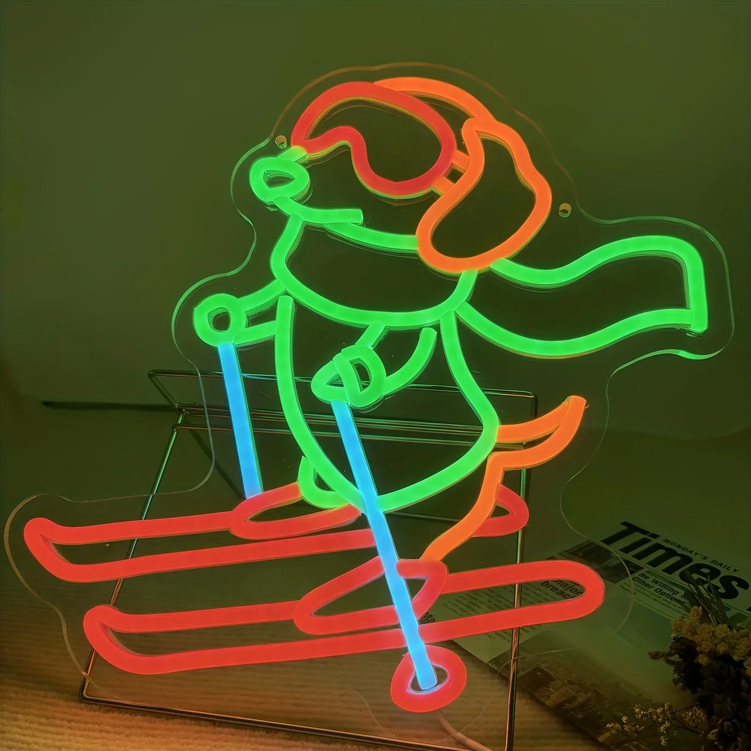 Ski Girl Neon Sign Winter Sports LED Wall Art USB Powered Colorful Decor Home Living Room Bar Snowboard Lover Novelty Gift