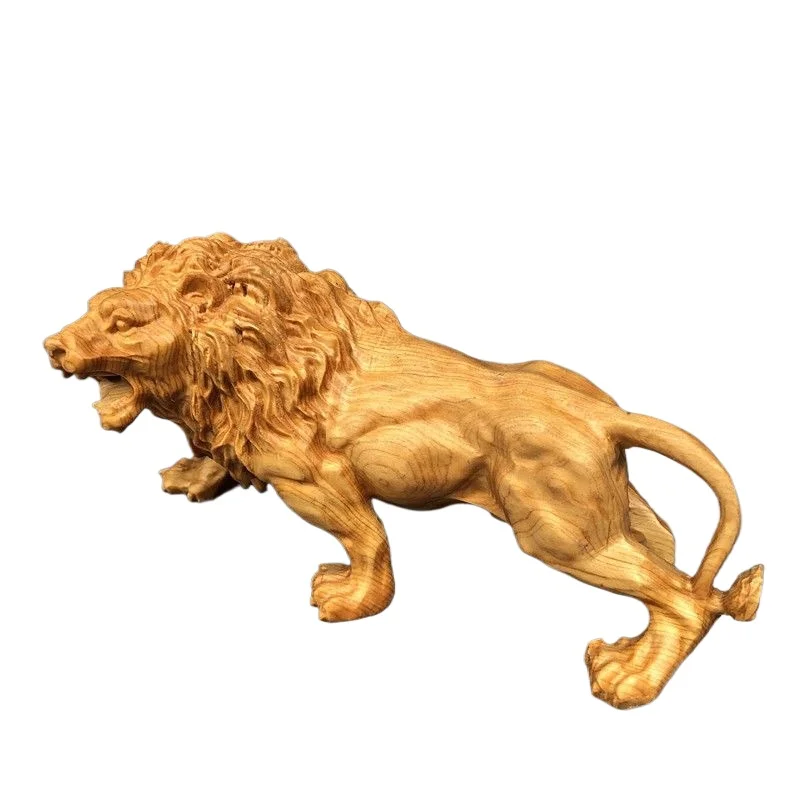 Boxwood Male Lion Sculpture, African King‑of‑Beasts Design, Traditional Wood Craft Figurine For Living Room Home Decoration