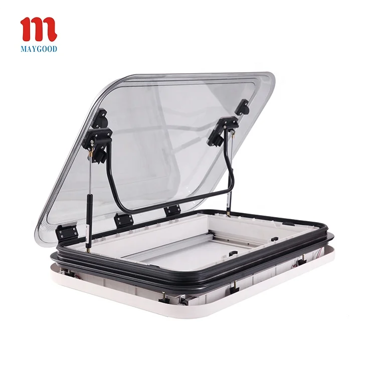 Popular Durable Aluminum Frame 800*500mm RV Caravan Camper Trailer Roof Skylight With Anti UV Curtain and Mosquito Net