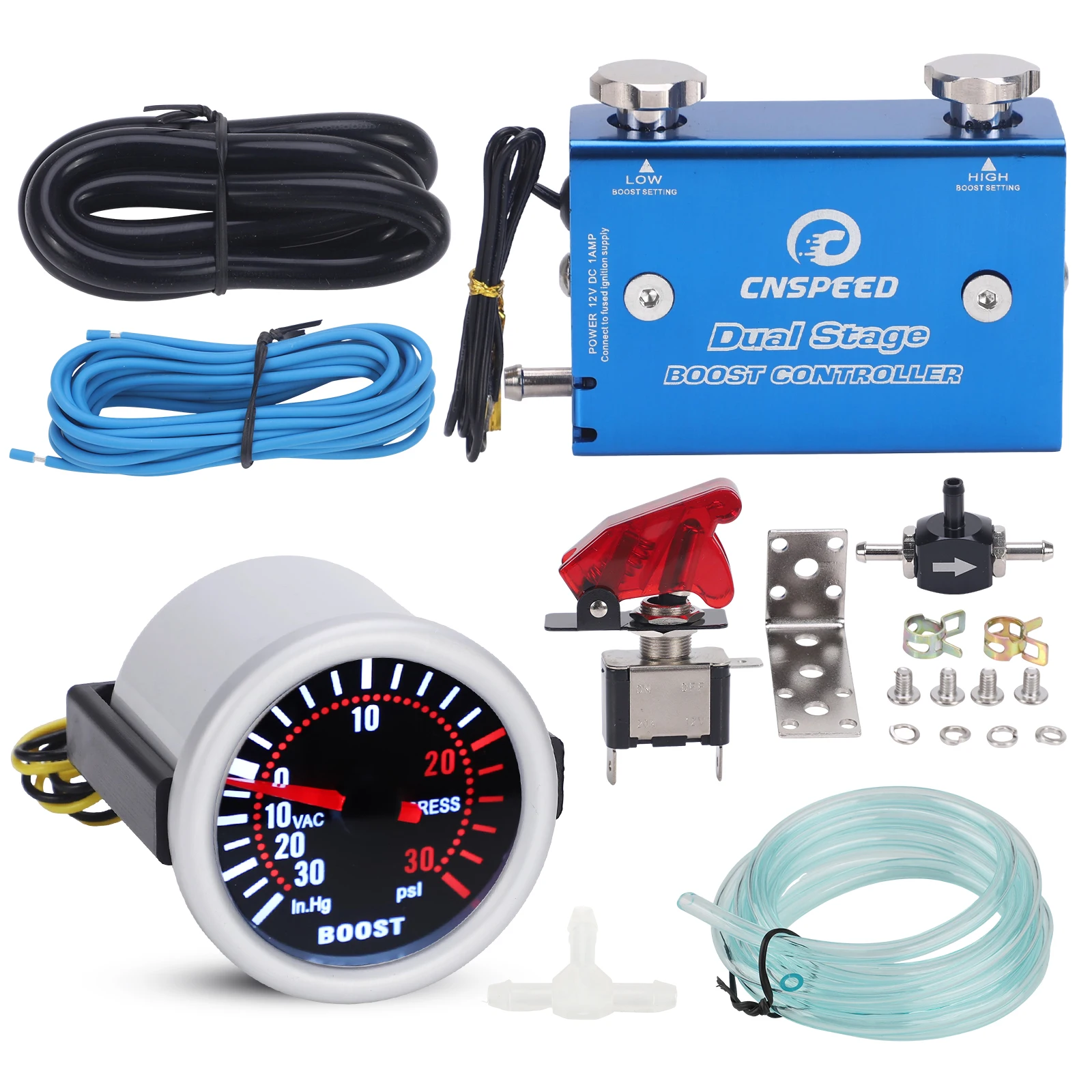12V Dual stage turbocharger boost electronic controller with Car Auto LED Turbo Boost Gauge PSI Pointer Digital Meter