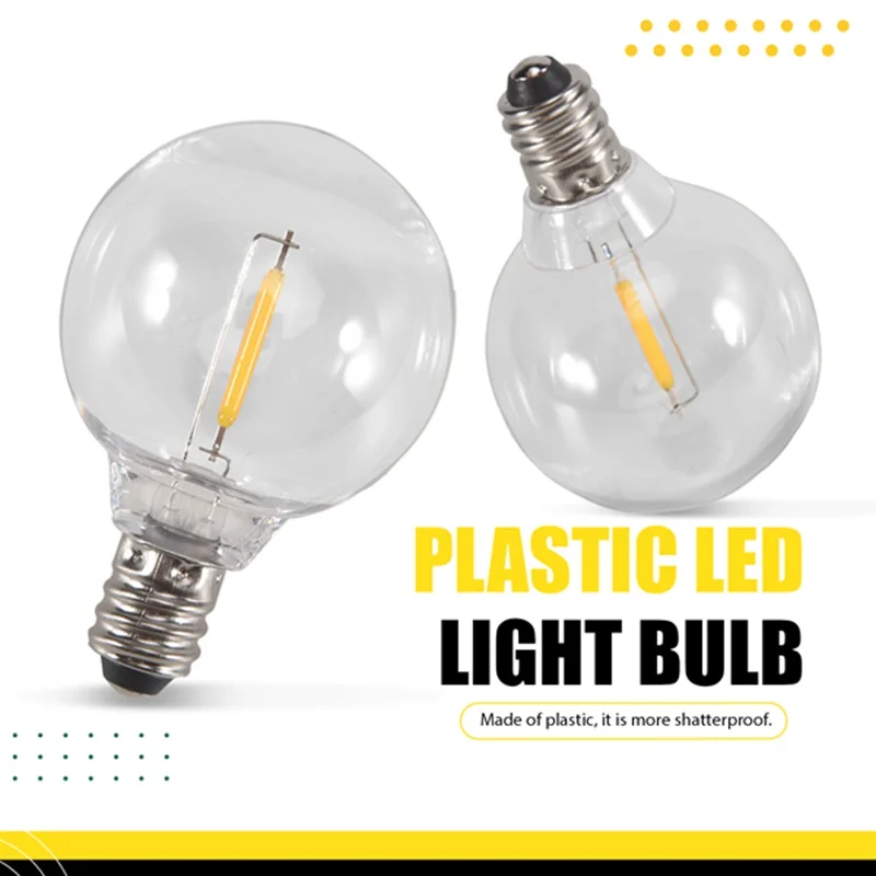 A31Z-20 Pcs G40 LED Replacement Light Bulbs E12 Screw Base Shatterproof LED Globe Bulbs For Solar String Lights Warm