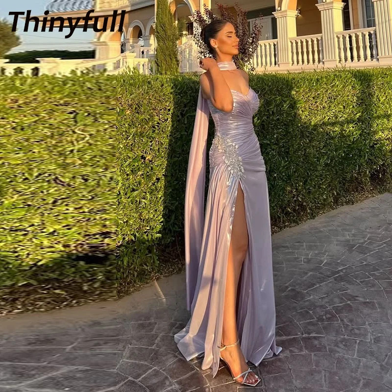 

Thinyfull Mermaid Arab Prom Dresses Sleeveless Crystal Evening Gown Split Special Occasion Dress robes de soirée Customized