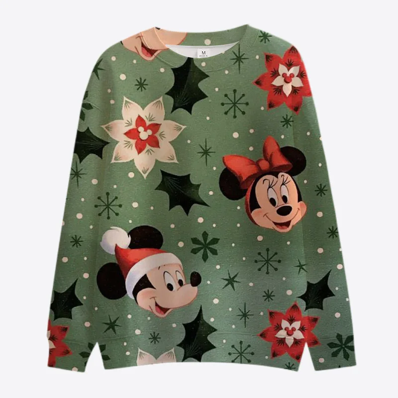 New Merry Christmas Disney Stitch and Mickey Minnie Fall Harajuku Crew Neck Casual Women\'s Long Sleeve Sweatshirt Ladies Top Y2K