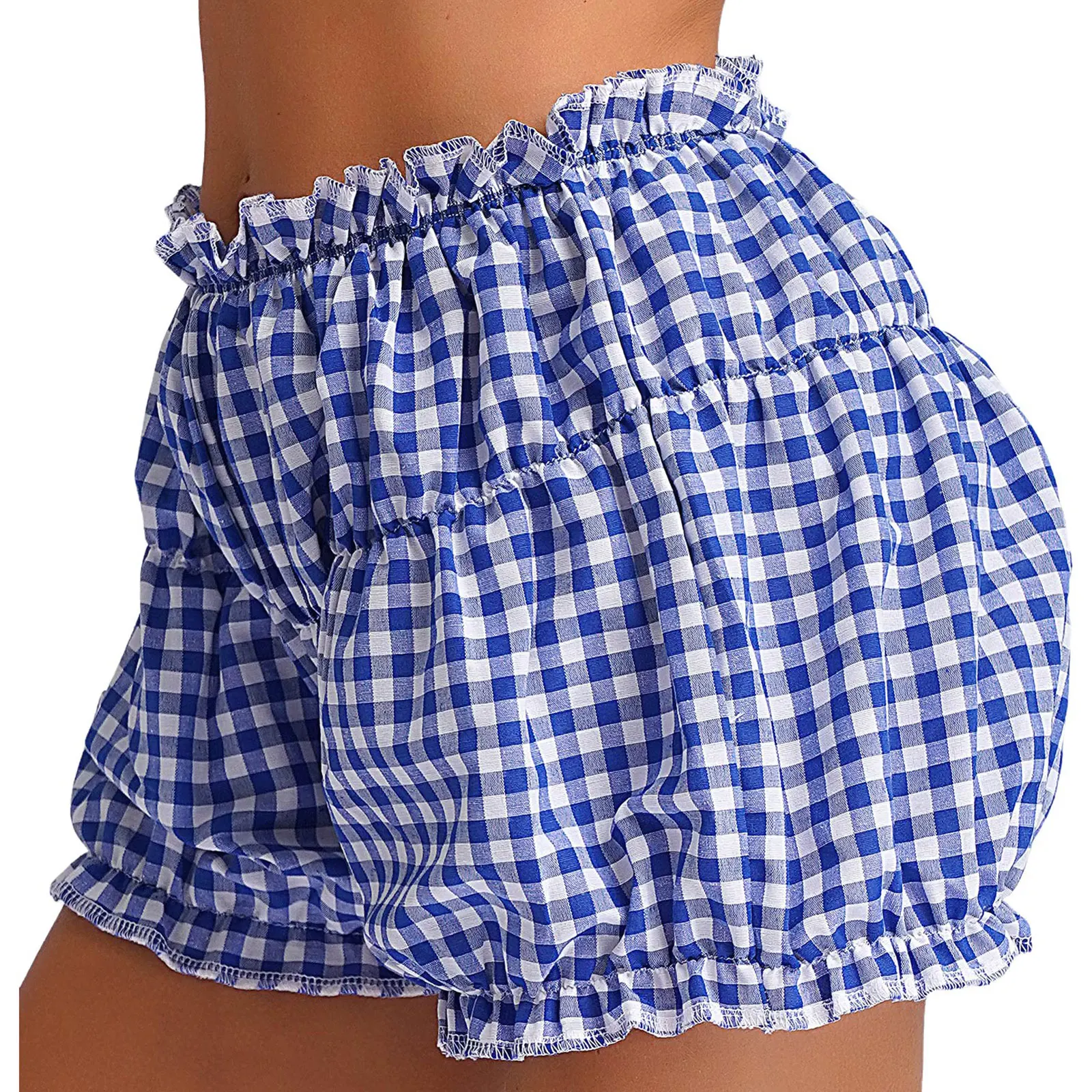 Damskie spodenki w kratkę Lolita Bloomers elastyczny pas niski wzrost nadruk w kratę potargane luźne spodnie spodenki ochronne Streetwear