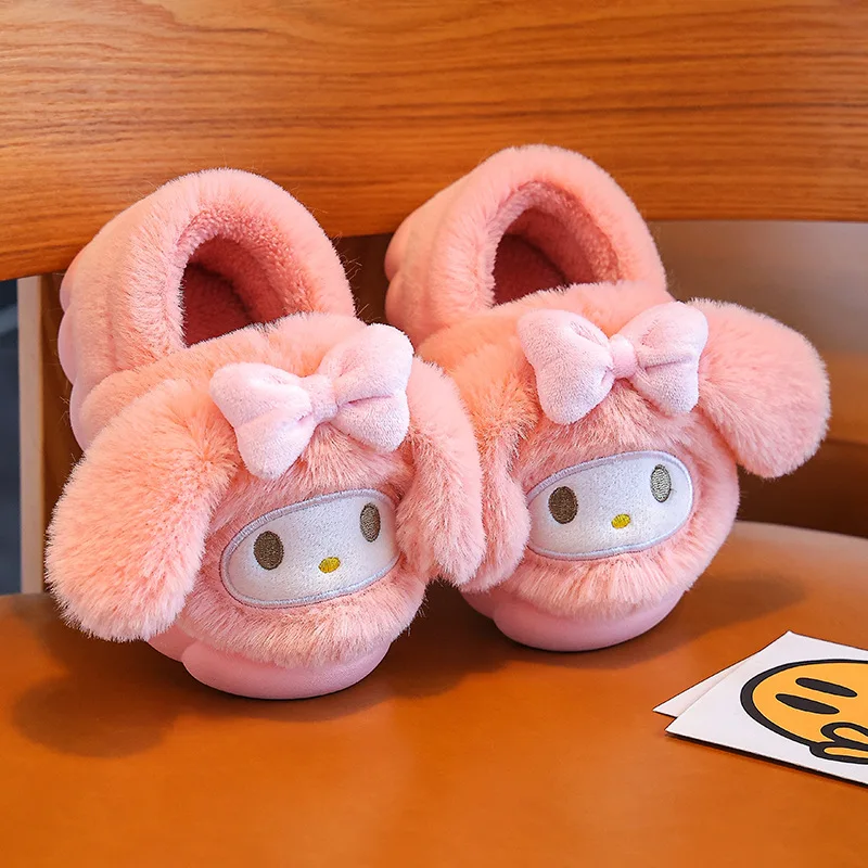 Kuromi Hello Kittys Child Cotton Slippers Sanrios Autumn Winter Cartoon Cute Parent-Child Home Anti-Slip Keep Warm Cotton Shoes