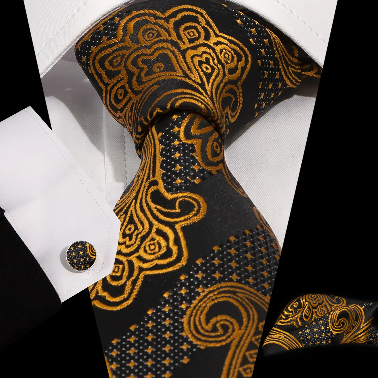 Men's Tie Square Scarf Cufflinks Set Business Dress Retro 8.5cm Jacquard Paisley Tie 3-piece Set