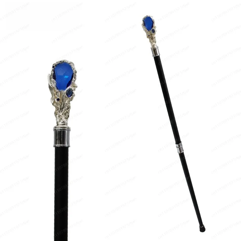 Sapphire Crystal Walking Stick – Vintage Metal Gentleman Cane for Wedding & Cosplay