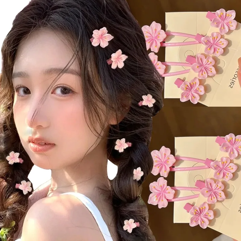 2/5pcs Sweet Super Immortal Pink Mini Sakura Hair Clips For Women Cute Lovely Korean Style Hairpin Daily Party Hair Accessories