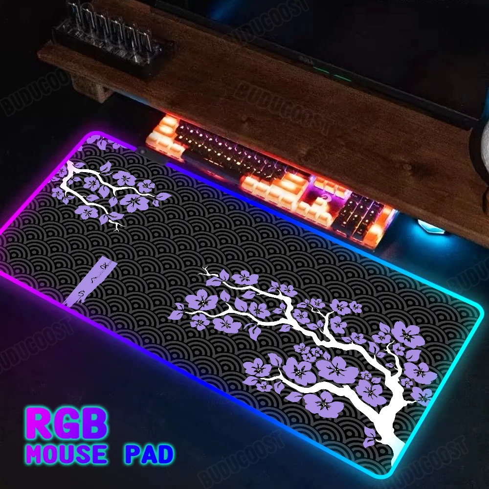 

RGB Sakura HD print Mousepad 900x400 led mats portable lighting kawaii Luminous pads xxl aesthetic carpet back light table mat