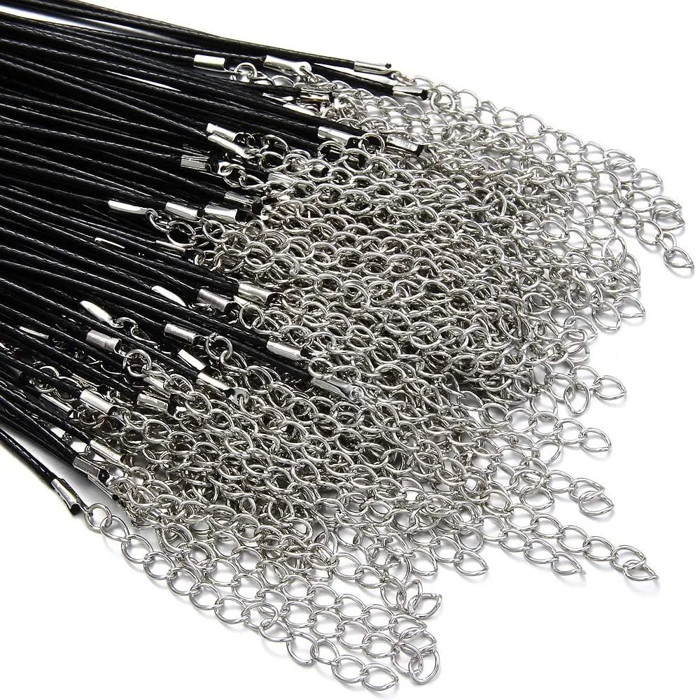 10/20/30/50Pcs Black Leather Cord Wax Rope Lobster Clasp Chain Necklace Pendant Chains For DIY Jewelry Making Supplies Accessory