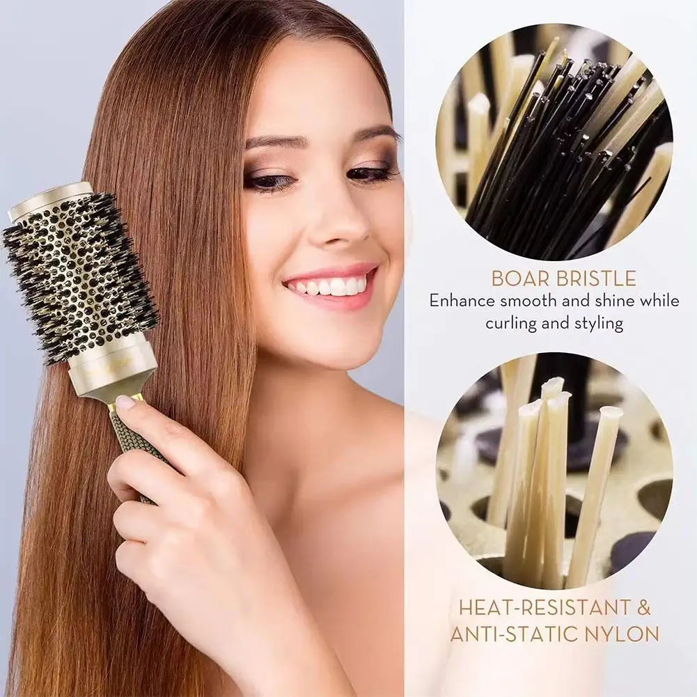 

Round Rolling Brush Straight Twill Hair Comb Boar Bristle Round Barrel Hair Curling Brush Hairdressing Styling Tool