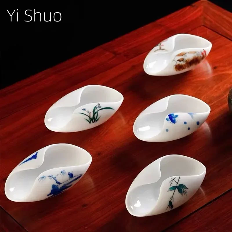 Tea Holder Hand Painted White Porcelain Tea Appreciation  Ceramic Tea Spoon Tea Ceremony Utensils Tea Set the Saucer Tea Spoon