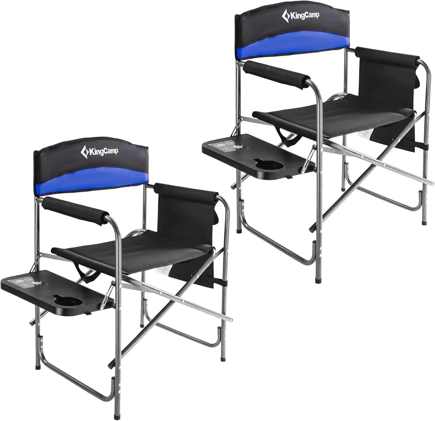 Chairs Supports 400 Pounds for Adults, Padded Folding Portable Camping Chair with Side Table, Storage Pockets Blue (2-Pack)