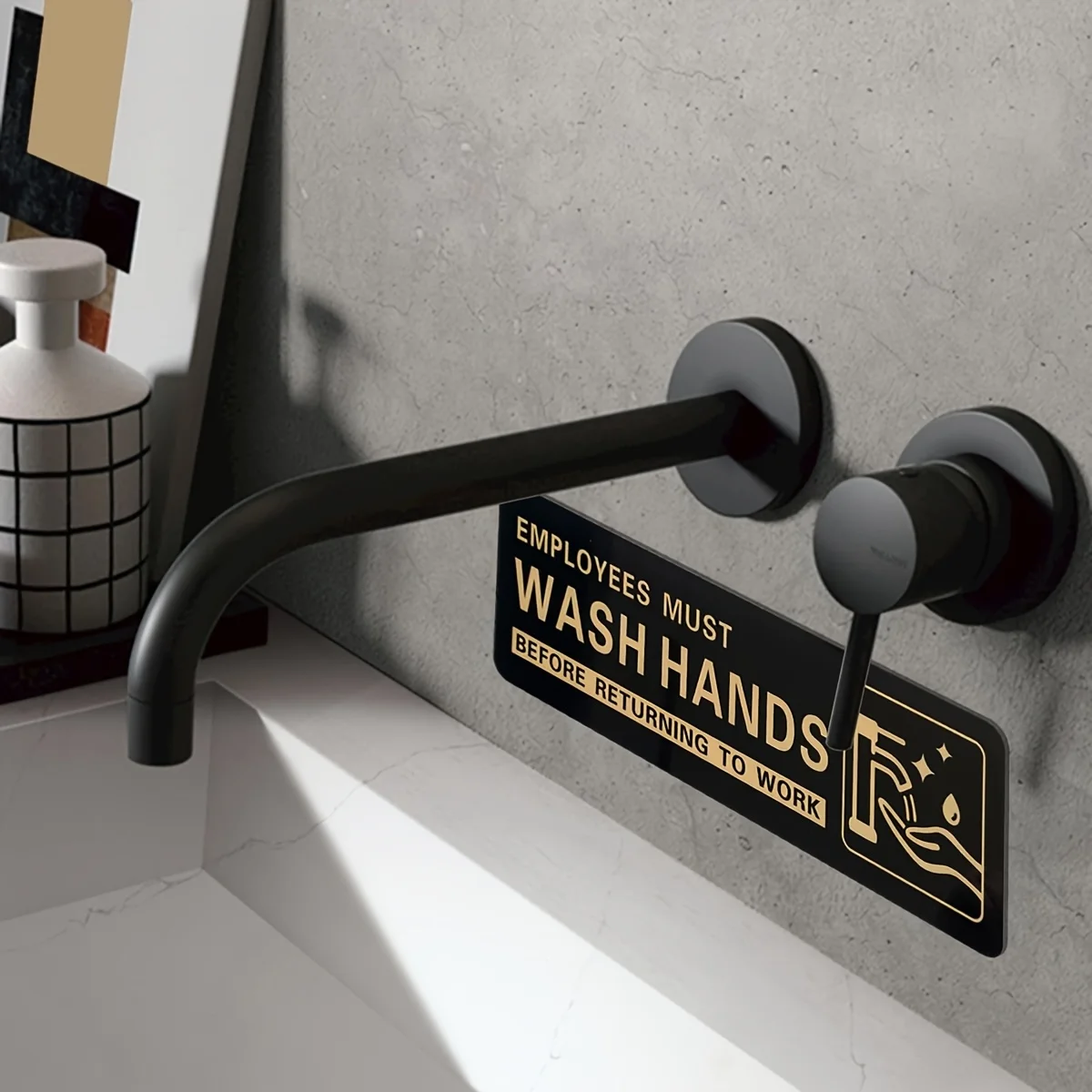 "Employees Must Wash Their Hands" Sign, 9x3 Inches, Self-adhesive Acrylic, for Use in Offices, Commercial Areas and Bathrooms.