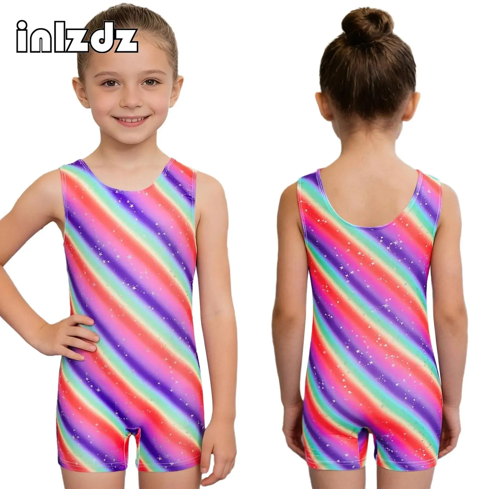 

Child Girls Stylish Print Gymnastics Ballet Dance Leotard Sleeveless Thigh Length Jumpsuit for Practice Performance Competition