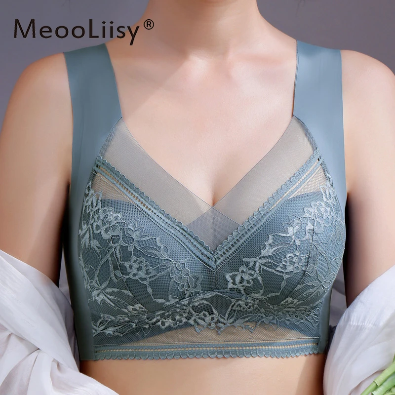 

MeooLiisy Top Seamless Female Underwear Plus Size Push Up Women Lace Bra No Wire Lingerie L to 6L