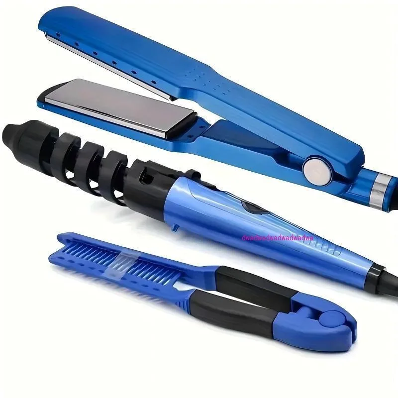 

Jing popular three-in-one curling iron splint straightener straight plate clip spiral curling iron comb electric splint set