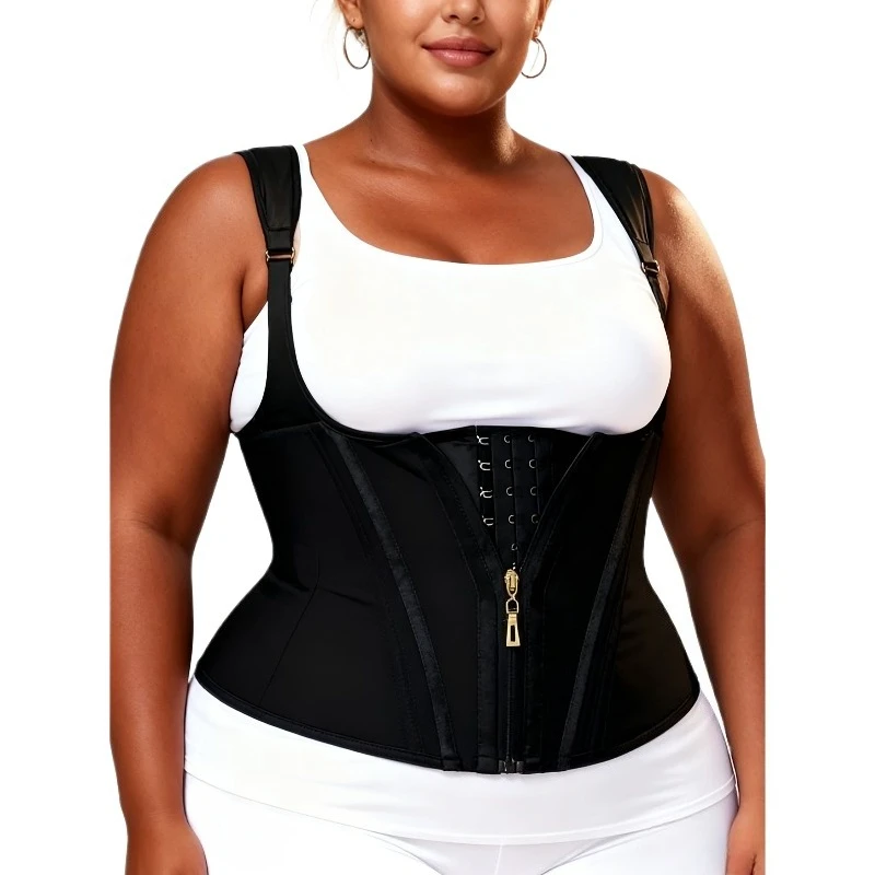 

Латексная майка для тренировки талии 15, жилет на молнии со стальными костями, топ без рукавов с контролем живота, женская спортивная одежда, корректирующее фигуру, нижнее белье