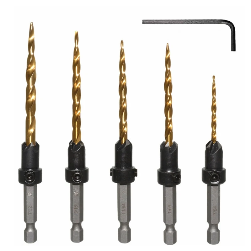 

5-Piece Durable Countersink Drill Bit Set 7/64" ；9/64"；11/64"；7/32" ；3/16"；