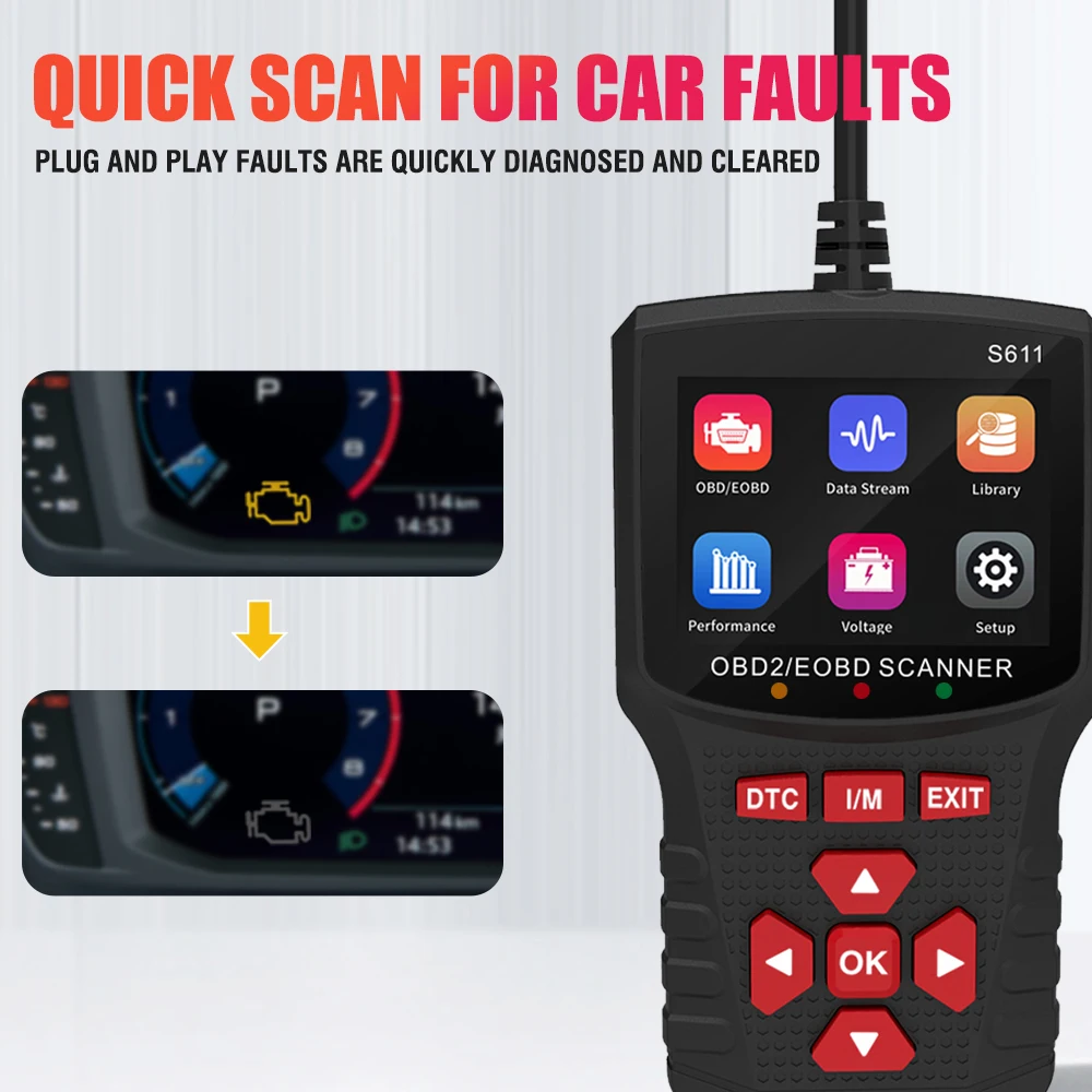 

S611 OBD2 Automatic Scanner For Car Clearing Fault Code Reader Professional Car Engine Fault Diagnosis Automotive Battery Tester